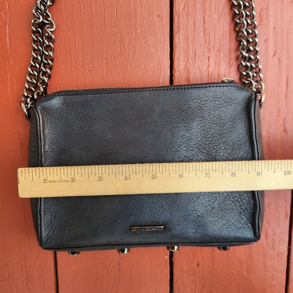 REBECCA MINKOFF Avery Handbag Black Leather Chain Strap Crossbody Small Purse - Picture 9 of 11